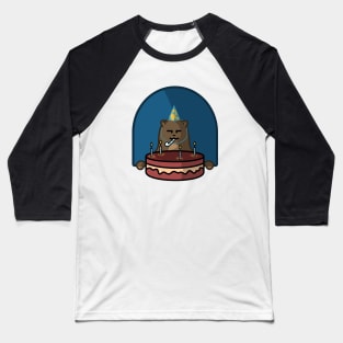 Adorable Bear Loving It's Birthday Cake Baseball T-Shirt